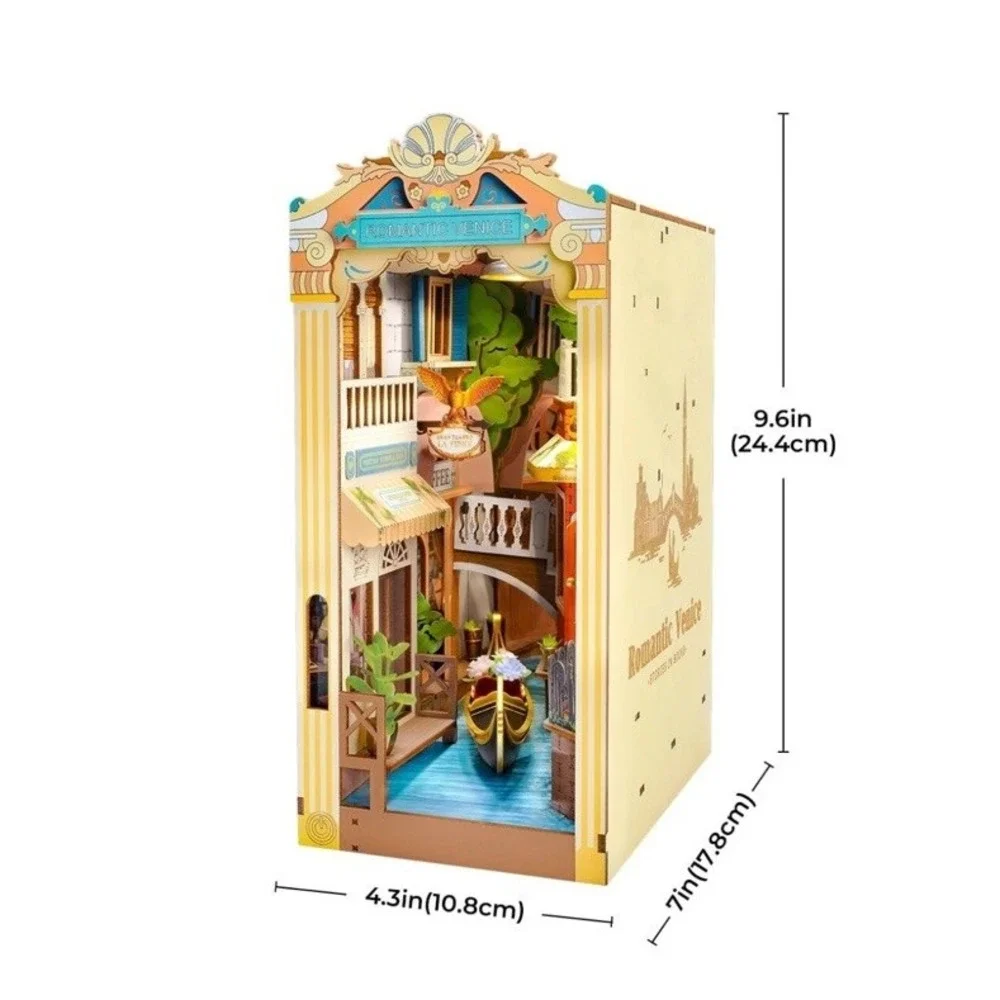 Rolife 3D Wooden Book Nook &‎ wonderland Kit DIY Miniature Venice LED Bookshelf